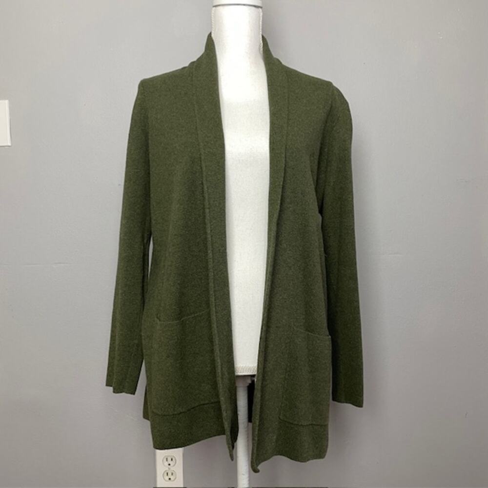 J.Crew Re-Imagined Green Cotton Sweater Blazer Cardigan Open Front Pockets S